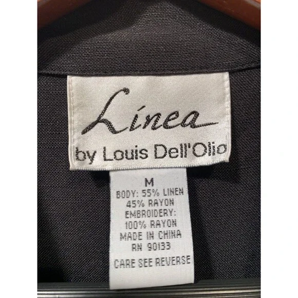 Linea by Louis Dell’Olio Linen Blend Floral Embroidered Jacket/Tunic Black M - Picture 4 of 16